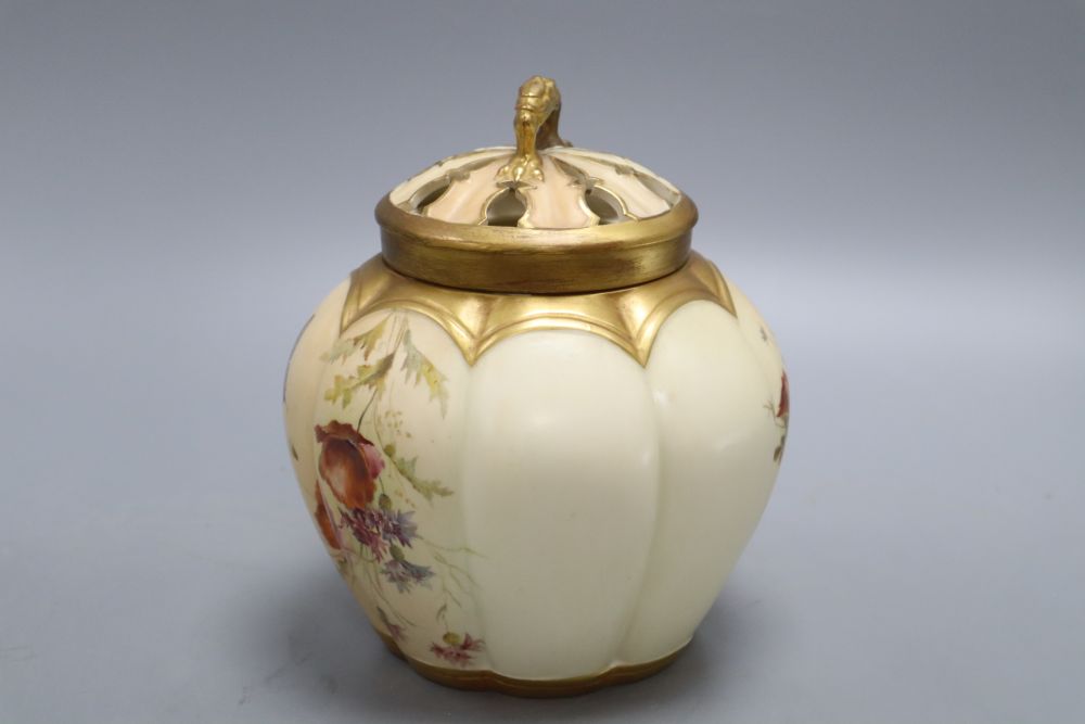 A Royal Worcester blush pot pourri, overall height 19cm